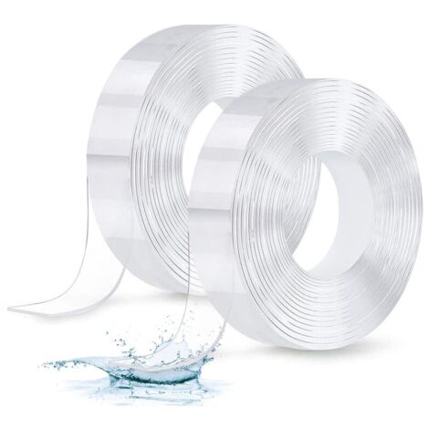 5M Doppelseitiges Klebeband Extra Stark, 2 Rollen Double Sided Tape, Nano Tape Spurloses, Transparent Klebeband, Wiederverwendbares Klebebänder für Bücherregal, Bilderrahmen, Teppich, Küche, Zuhause (1/5)