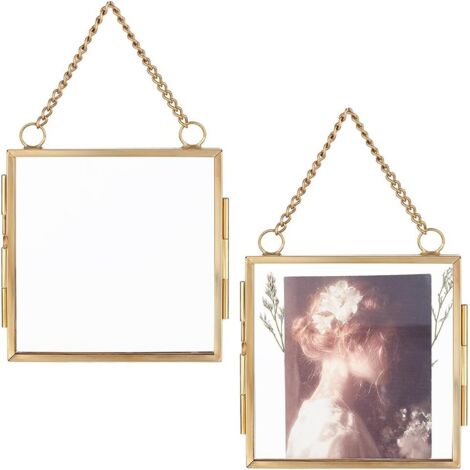 2 Stück Mini-Bilderrahmen zum Aufhängen an der Wand, Doppelglas-Bilderrahmen mit Kette, Klapprahmen aus Legierung, DIY-Kunstwerk-Präsentationsrahmen für Bilder mit gepressten Blumen (1/5)