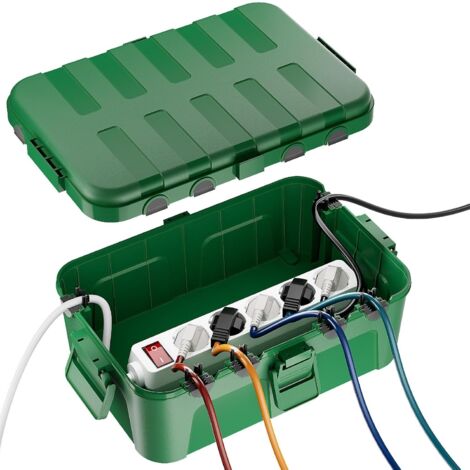 Extra große wasserdichte Kabelbox, IP54 wasserdicht, Kabel-Sicherheitsbox für den Außenbereich, wetterfeste Elektrobox zum Schutz von Steckdosenleisten, Außensteckern (32 x 22 x 13 cm) – Grün (1/5)