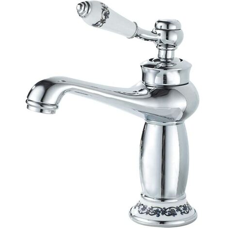 Badezimmer-Wasserhahn, Einhebel-Badezimmer-Wasserhahn, Chrom, für Badezimmer-Waschbecken oder Waschbecken, heiß und kalt über Waschbecken-Mischbatterie einstellbar (1/5)