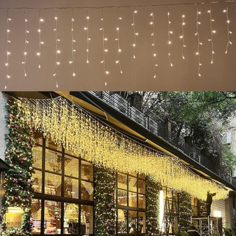 LED-Eiszapfen-Vorhang-Lichterkette, 96 LEDs, 3 m, 8 Modi, anschließbare Weihnachts-Lichterkette für Innen- und Außenbereich, Einkaufszentrum-Dekoration (warmweiß, 4 m) (1/5)