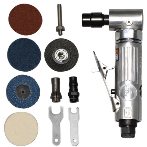 Druckluftschleifer Set, Druckluft Winkelschleifer mit Schutzhülle Stabschleifer Gesenkschleifer 90° Winkel Schleifer 6.2 Bar mit Korundsandscheibe 50mm, 400 mesh Sandscheibe, 80 mesh Luftklappe (1/5)