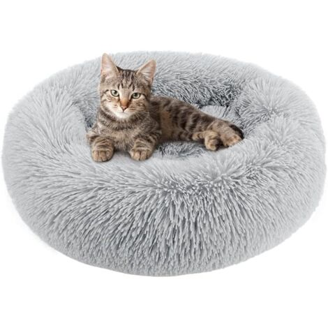 Katzen- und Hundekorb, rundes Bett für Katzen und Hunde, Plüsch, weiches Haustierkissen, Donut-Körbe für Katzen, kleine und mittelgroße Hunde (70 cm, hellgrau) (1/5)