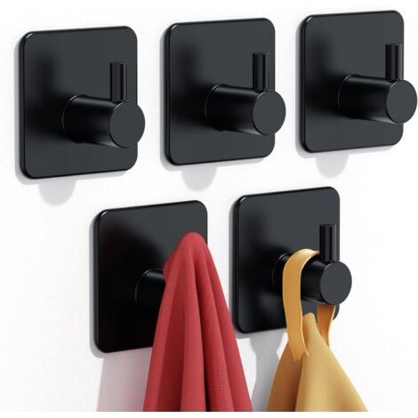 Handtuchhalter 5 Stück Handtuchhaken Klebehaken Wandhaken Selbstklebend aus Edelstahl ohne Bohren, Ideal für Bad Toilette Küche Büro, Schwarz (1/5)