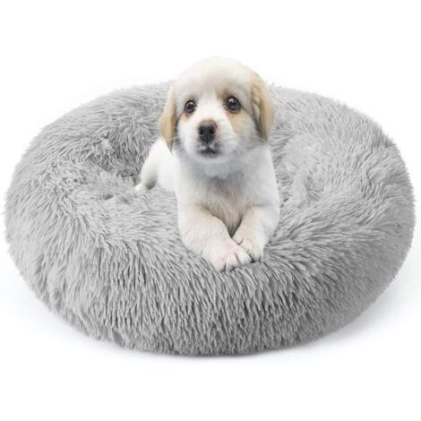 Hundekorb, Katzenbett, runder Hundekorb, Katzenkissen, Donut-Korb, Haustierbett für Katzen und Hunde, Kissen für Katzen und kleine mittelgroße Hunde, Ø60 cm, Hellgrau (1/5)