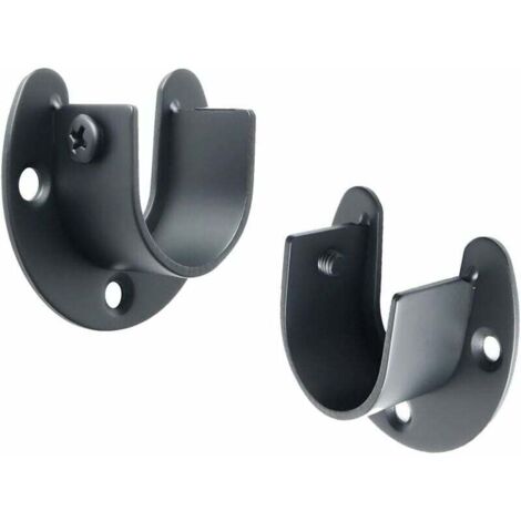 Gardinenstangen-U-förmige Fassungen, Garderobenstangenhalterung, Garderobenstangenende für Vorhang oder Kleiderschrank, mattschwarzer Edelstahl, 28 mm, 2 Stück (1/5)