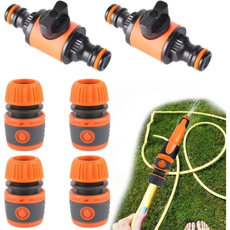 6-teiliger Schlauchanschluss, 1/2 Gartenschlauch-Set, 2 Doppelanschluss mit Steuerventil, 4 1/2 Zoll Schnellanschlussende, zum Anschluss von Gartengeräten, Wasserhahn (1/5)