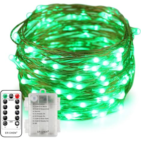 Erchen Batteriebetrieben LED Lichterkette, 33 FT 100 LED 10M dimmbare Kupfer Draht Lichterketten mit Fernbedienung 8 Modi Timer für Innen Außen Weihnachten Party (Grün) (1/5)
