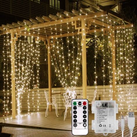 Weihnachtsbaum-Lichtervorhang, 3 x 3 m, 300 LEDs, warmweiße Lichtgirlande, USB- oder batteriebetrieben, Timer, 8 Modi für Hochzeit im Innen- und Außenbereich, Geburtstag, Fenster, Terrasse, Halloween (1/5)