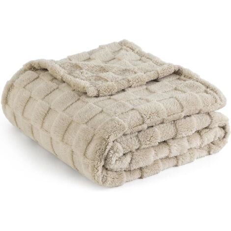 Kuscheldecke, flauschige Fleecedecke, Überwurfdecke mit Karomuster, weiche, warme, gemütliche karierte Decken für Sofa, Couch, Bett, Beige, 130 x 155 cm (1/5)