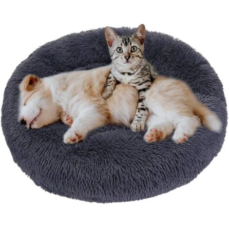 Rundes Donut-Korb-Hundekissen, waschbares, weiches, flauschiges Katzenbett, bequemes Haustierkissennest, warmes Bett (Beige-Durchmesser: 60 cm) (1/5)