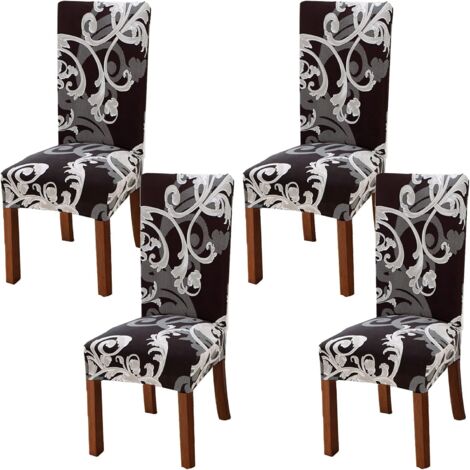 Stuhlhussen 4er-Set dunkelbraune Blumen Hochlehner Schaukelstuhl Esszimmerstuhl Freischwinger Esszimmerstuhlhussen Stretch-Elasthan-Schutzhussen Elastische Schutzhülle (1/5)
