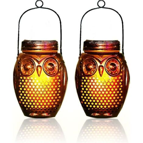 Set mit 2 Solar-Eulen-Lichtern für den Außenbereich, Einmachglas-Lichter, wasserdichte hängende Solarlaternen, flackernde Retro-Flammenfiguren-Lichter, Dekor kompatibel mit Ga (1/5)