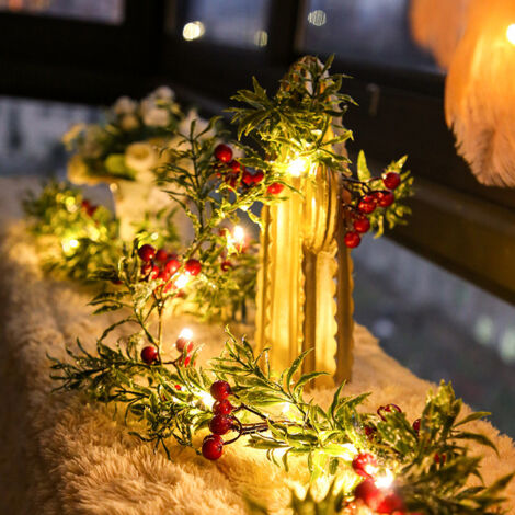 Weihnachten rote Früchte LED Lichterkette Tannennadel Dekoration Kupferdraht Fensterdekoration Weihnachtsbeleuchtung (1/5)
