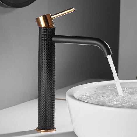 Waschbecken-Wasserhahn, Einhebelmischer, Waschbecken-Wasserhahn, Waschbecken-Wasserhahn, Kalt- und Warmwasser verfügbar, Schwarz und Gold (1/5)