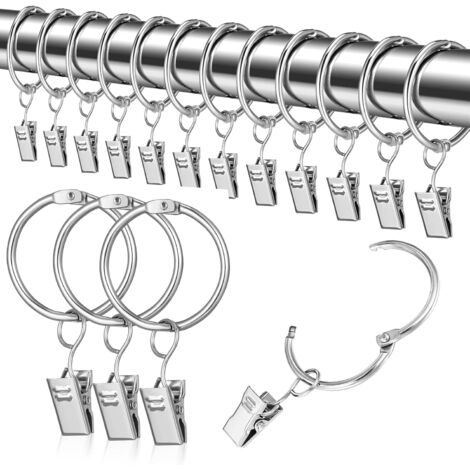 25 Stück Metall Vorhangringe Gardinenringe mit Clips Vorhang Hängend Ringe für Fenster Tür Duschvorhänge, 32mm Innendurchmesser (Silber) (1/5)