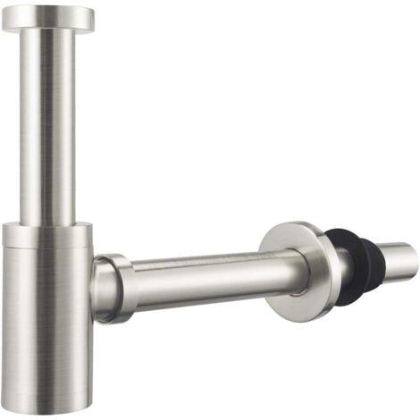 Waschbeckensiphon aus Messing, gebürstetes Nickel, Siphon im universellen Design, 1 1/4 x 32 mm, verstellbar, geruchshemmend, Edelstahl, Edelstahl (1/5)