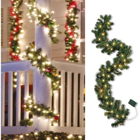Weihnachten Girlande mit Beleuchtung,1 Stück 50LED 2.7M Warmweiß Girlande Tannengrün Weihnachten Deko Batteriebetriebene mit Timer, Weihnachtsdeko Tannengirlande Lichterkette für Innen & aussen (1/5)