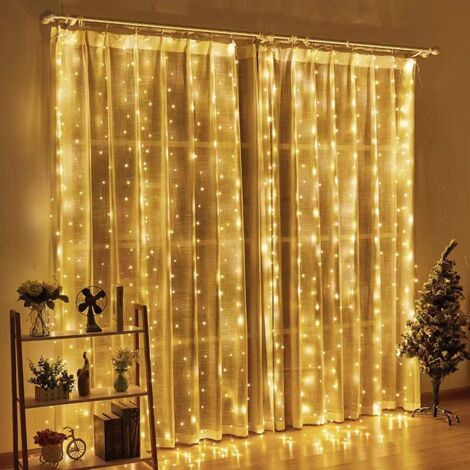 Lichterketten-Vorhang, Innen-Außen-Lichtervorhang, 2 x 2 m, Innen-Lichterkette, 200 LEDs, IP65, wasserdicht, Lichterkette mit 10 Haken für Valentinstag (weiß). (1/5)