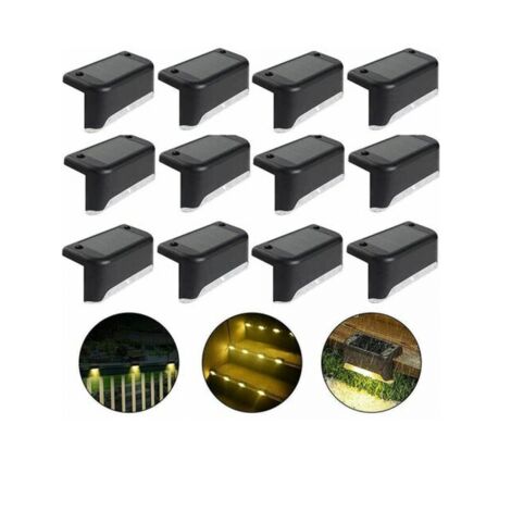 Wasserdichte Solar-Zaunleuchte, Solar-Terrassenleuchte, Treppenlampe, IP65 LED-Solar-Gartenleuchten für Terrassen-Treppenzäune (warmes Licht-Schwarz, 12 Stück) (1/5)