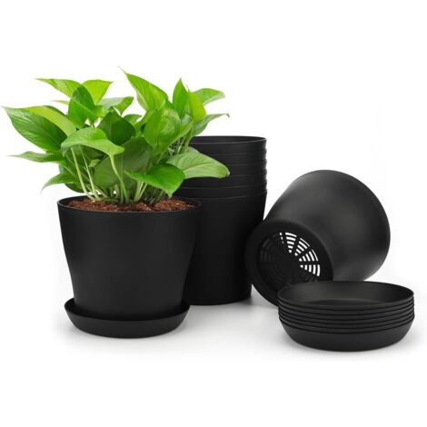 16Stk 10CM pflanztöpfe pflanzentöpfe anzucht blumentopf Plastik klein mit Paletten anzuchttöpfe Kunststoff töpfe Pflanzen runden für Samen saftige Blumen für Home Büro Dekoration, Schwarz (1/5)