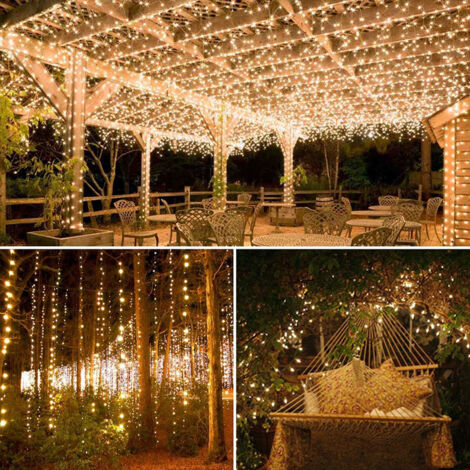 Außenlichtgirlande, 100 m, 800 LEDs, LED-Lichtgirlande, 8 Modi, wasserdicht, IP44, Weihnachtsdekoration, Außen- und Innenbereich, für Baumhaus, Party, Hochzeit, Garten, Warmweiß (1/5)