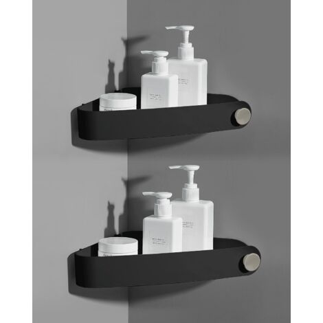 2 Stück Kunststoff-Dusche, Badezimmer-Aufbewahrung, Badezimmer-Aufbewahrung und -Organisation, Dusch-Seifenschale, Badezimmer-Regal, inklusive 6 selbstklebenden Aufklebern, schwarz (1/5)