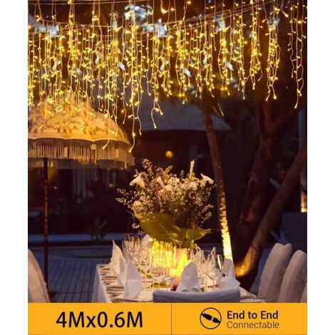 Erweiterbar 120 LED 4m×0,6m Lichtervorhang Eisregen Außen, IP44 Lichterkettenvorhang Warmweiß, Weihnachtsdeko Innen Fenster, Eiszapfen Regenlichterkette, Weihnachtsbeleuchtung Balkon Terrase (1/5)