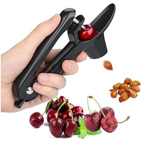 Kirschentkerner, Kirschentkerner mit weichem Silikon-Stützbecher und Edelstahlstab, Obstentkerner für die Herstellung von Kirschmarmelade, Gelee, Kochen (schwarz) (1/5)