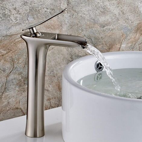 Wasserhahn Badezimmer Wasserfall Waschbecken Wasserhahn Hoch Badezimmer Wasserhahn Aufsatzwaschbecken Wasserhahn Badezimmer Nickel gebürstet (1/5)