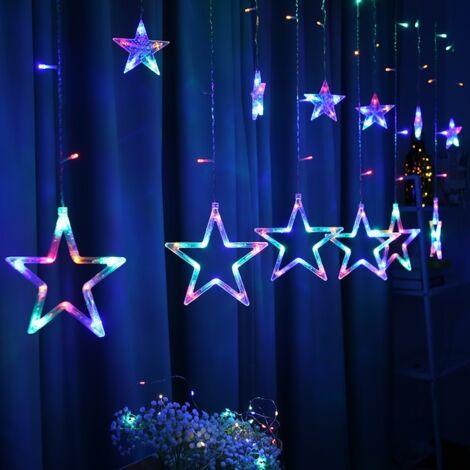 Lichtervorhang Weihnachten Sterne 3,5m, 138 LEDs mit 12 Sterne, Fernbedienung und 20 Haken, Weihnachtsbeleuchtung Innen Fenster, USB oder Batteriebetrieben, 8 Modi, Wasserdicht (Bunt) (1/5)