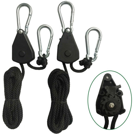 4 Stück Ratchet Hanger mit Seilspanner, 5M Nylon Windfestes Seil zur Einstellung der Riemenscheibe, Einstellbare Seil Seilhaken Ratsche Seilratsche für Sonnensegel Wäscheleine (1/5)