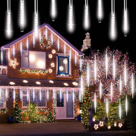 Lichterkette für den Außenbereich, LED-Außengirlande 30 cm, dekorative Meteorregen-Lichtgirlande 6,8 m, LED-Leuchtbaum für Neujahr, Hochzeit, Party, Weihnachtsabend, Hausgarten, Weiß (1/5)