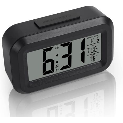 Digitaler Wecker, digitaler Wecker, batteriebetrieben, digitaler LED-Wecker, großer Bildschirm, Spiegel mit Temperatur, Datum, Uhr, 2 Alarme, für das Heimbüro (1/5)