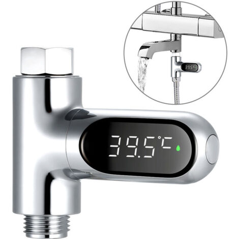 Thermometer LED-Anzeige Wasserzähler Digitales Duschthermometer Badtemperaturüberwachung Wassertemperaturmessgerät mit 585 Bereich℃℃/℉ Hochpräzises Duschbadezimmerzubehör, Schwarz und Silber (1/5)