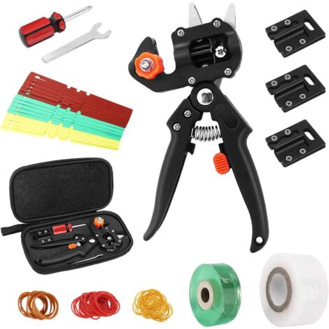 2-in-1-Gartenschere/Pfropfschere, 3 austauschbare Pfropfklingen (V-Schnitt/Ω-Schnitt/U-Schnitt), professionelle Gartenarbeit, Pflanzenobstbaumschneider-Set – Schwarz (1/5)