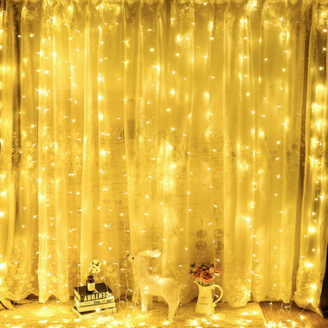 LED-Lichterkette, 3 x 3 m, 304 LEDs, IP44 wasserdichte Weihnachtslichterkette mit Fernbedienung und Timer, 8 Modi, Partydekoration für Weihnachten, Geburtstag, Hochzeit, Wohnzimmer, Warmweiß (1/5)