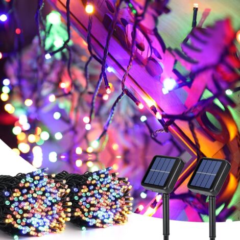 Weihnachts-Solar-Lichterkette, 2 Stück, 22 m, 200 LEDs, Solar-Girlande, für den Außenbereich, buntes Weihnachtsbaumlicht, 8 Modi, wasserdichte Dekorationslampe für Innen, Garten, Terrasse, Hochzeit, P (1/5)