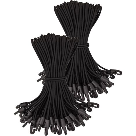 Bungee-Seil mit Haken, 100 Stück, Expander mit Haken, 26 cm, Multifunktionaler Planenspanner, Gummispanner mit Haken für Campingplane, Anhängerplane, Poolabdeckung (Schwarz) (1/5)