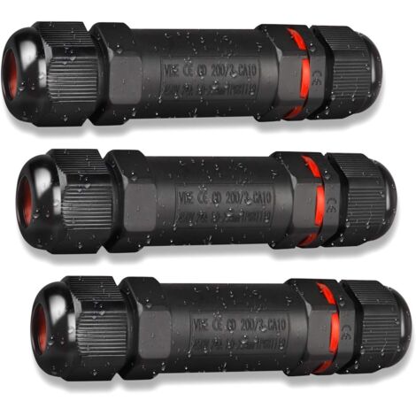 Kabelverbinder Wasserdicht IP68 3-Polig für Ø1-13 mm Kabeldurchmesser, 3 Stück Verteilerdose Außen Erdkabel Abzweigdose Garten Kabelmuffe Verbindungsmuffe Verbindungsbox, aus Nylon (1/5)