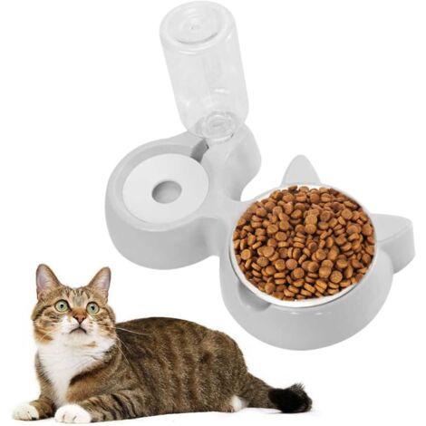 Katzen- und Hundenapf, automatischer 2-in-1-Napf, leiser Wasserspender mit Flasche, Edelstahlnapf, Doppelnapf mit Auslauf- und Überlaufschutz (1/5)