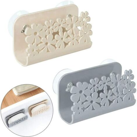 Schwammhalter, Schwammregal, Spülbecken-Organizer mit Saugnapf, Theke für Küchenspüle, Hängekorb, Tischabtropfgestell, Flüssigkeitsabtropfgestell, 2 Stück (grau, beige) (1/5)