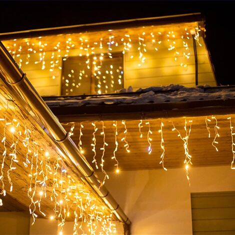 LED Eisregen Lichterkette Außen, 15M 600LED Eiszapfen mit Timer 8 Modi IP44 wasserdicht Strombetrieben, Lichtervorhang für Weihnachten Dachkante Dachrinne Terrasse Balkon Warmweiß (1/5)