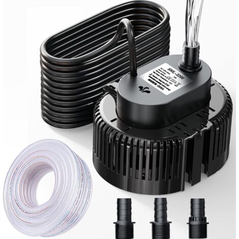 Tauchpumpe für Schwimmbad, Keller, Teich, Garten, Schwimmbadpumpe mit Ablaufschlauch und 7,6 m extra langem Stromkabel, transparente Wasserablaufpumpe (schwarz) (1/5)