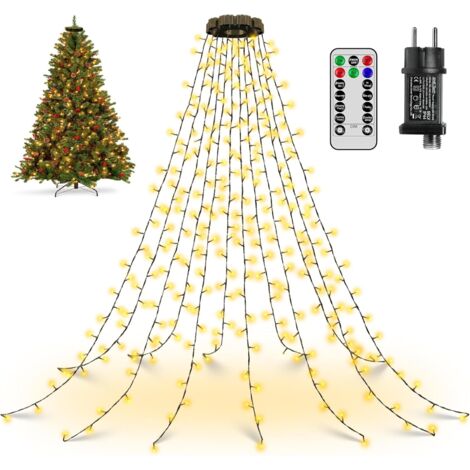 Lichterkette Weihnachtsbaum 2.5M, 300 LED Lichterkette außen innen 12 Stränge mit Ring Timer, 8 Modi wasserdicht Weihnachtsbeleuchtung außen für 150cm 180cm 240cm Baum(warmweiß) (1/5)