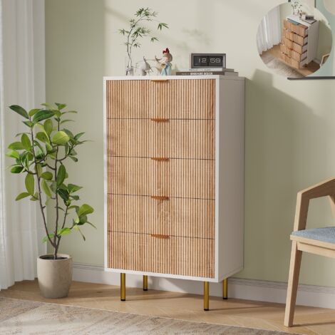 Kommode 60 × 34 × 109 cm, Metallgriffen und -beinen, moderner minimalistischer Stil, Naturholzfarbe (1/5)