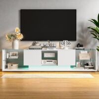 TV-Schrank 200 cm, LED-Beleuchtung, mit zwei Schubladen und mehreren Regalböden, niedriger Schrank, skandinavischer Stil, weiß