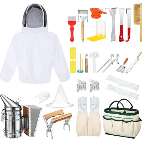 30-teiliges Imkereizubehör, Bienenstockausrüstung, Imkerei-Starter-Kit, Imkerbedarf, alles mit Jacke, Bienenstock-Kit, Bienenraucher-Set ohne Abdeckung, Werkzeug für Anfänger und professionelle Imker