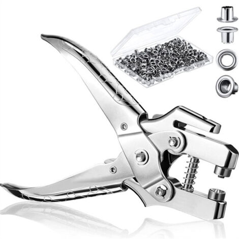 Ösenzange Set Lochzange mit 100 Ösen–16 cm Leder Gürtel Locherzange Ösenzange für Stoffe–Lochzange mit Ösen 7,2mm Nieten Gold–Lochnieten mit Zange Stoff,Kleider,Schuhe,Taschen,Basteln (Silver)