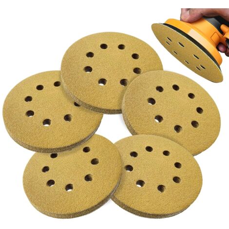 50 Stück 125 mm Klett-Schleifpapierblätter, Körnung 80, 5 Zoll, 8 Löcher, rundes Schleifpapier, 8 Löcher, Schleifpapier für Exzenterschleifer (1/5)